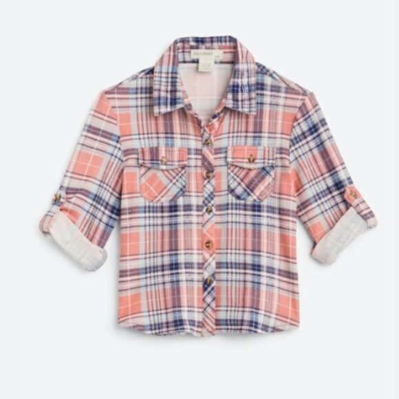 Girl's plaid fall button up shirt bundle, roll tab sleeves, Little Girl autumn - Picture 13 of 13